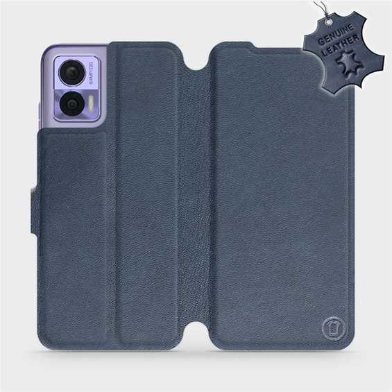 Etui ze skóry naturalnej do Motorola Edge 30 Neo - wzór Blue Leather