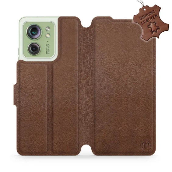 Etui ze skóry naturalnej do Motorola Edge 40 - wzór Brown Leather
