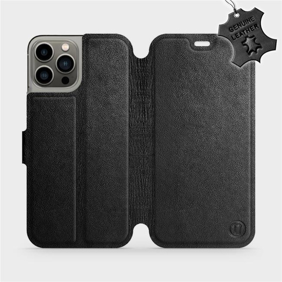 Etui ze skóry naturalnej do Apple iPhone 13 Pro - wzór Black Leather