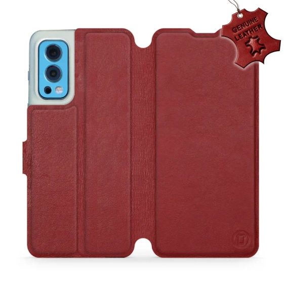 Etui ze skóry naturalnej do OnePlus Nord 2 5G - wzór Dark Red Leather