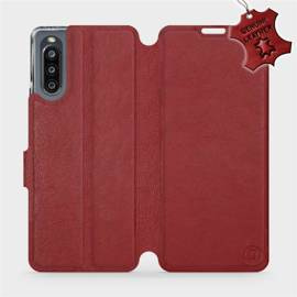 Etui ze skóry naturalnej do Sony Xperia 10 IV - wzór Dark Red Leather