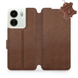 Etui ze skóry naturalnej do Xiaomi Redmi 13C - wzór Brown Leather