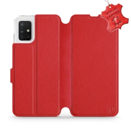 Etui ze skóry naturalnej do Samsung Galaxy A51 - wzór Red Leather