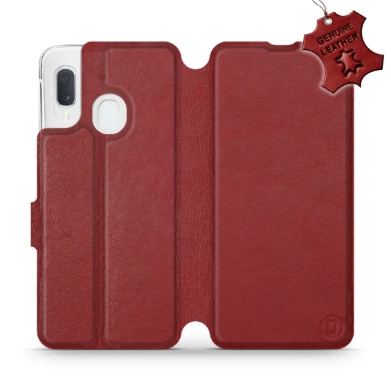 Etui ze skóry naturalnej do Samsung Galaxy A20e - wzór Dark Red Leather