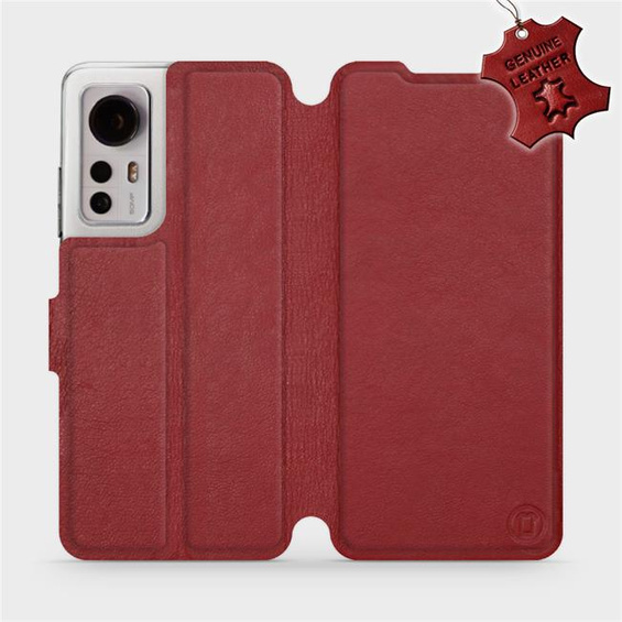 Etui ze skóry naturalnej do Xiaomi 12 - wzór Dark Red Leather