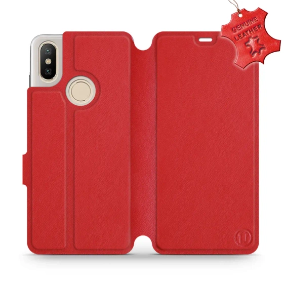 Etui ze skóry naturalnej do Xiaomi Mi A2 - wzór Red Leather