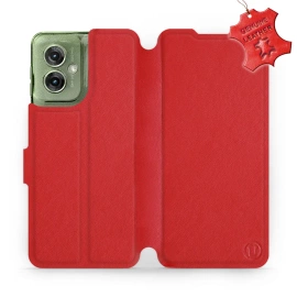 Etui ze skóry naturalnej do Motorola Moto G55 5G - wzór Red Leather