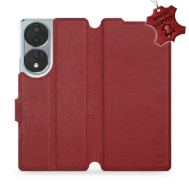 Etui ze skóry naturalnej do Huawei Honor 70 - wzór Dark Red Leather