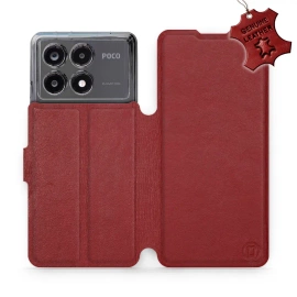 Etui ze skóry naturalnej do Xiaomi POCO X6 Pro - wzór Dark Red Leather
