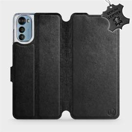 Etui ze skóry naturalnej do Motorola Moto E32s - wzór Black Leather