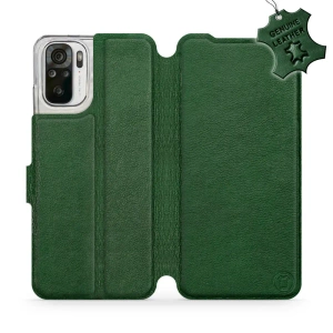Etui ze skóry naturalnej do Xiaomi Redmi Note 10S - wzór Green Leather