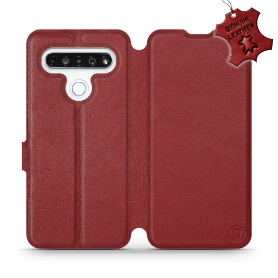 Etui ze skóry naturalnej do LG K61 - wzór Dark Red Leather