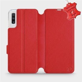 Etui ze skóry naturalnej do Samsung Galaxy A70 - wzór Red Leather