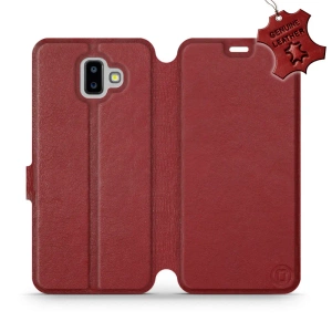 Etui ze skóry naturalnej do Samsung Galaxy J6 Plus 2018 - wzór Dark Red Leather