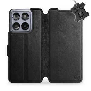 Etui ze skóry naturalnej do Motorola Edge 60 Fusion - wzór Black Leather