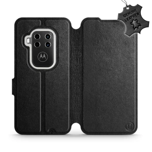 Etui ze skóry naturalnej do Motorola One Zoom - wzór Black Leather