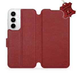 Etui ze skóry naturalnej do Samsung Galaxy A35 5G - wzór Dark Red Leather