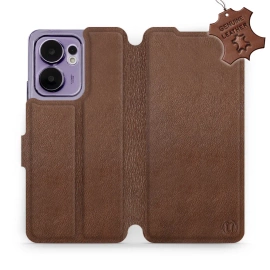 Etui ze skóry naturalnej do OPPO Reno 13 F 5G - wzór Brown Leather