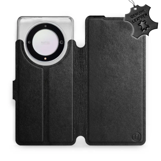 Etui ze skóry naturalnej do Huawei Honor Magic5 Lite 5G - wzór Black Leather