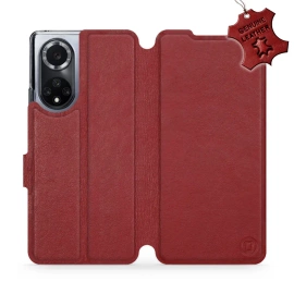 Etui ze skóry naturalnej do Huawei Nova 9 - wzór Dark Red Leather