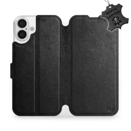 Etui ze skóry naturalnej do Apple iPhone 16 Plus - wzór Black Leather