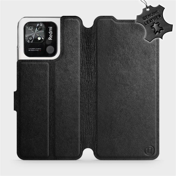 Etui ze skóry naturalnej do Xiaomi Redmi 10C - wzór Black Leather