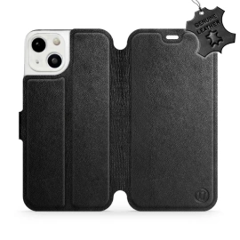 Etui ze skóry naturalnej do Apple iPhone 13 - wzór Black Leather