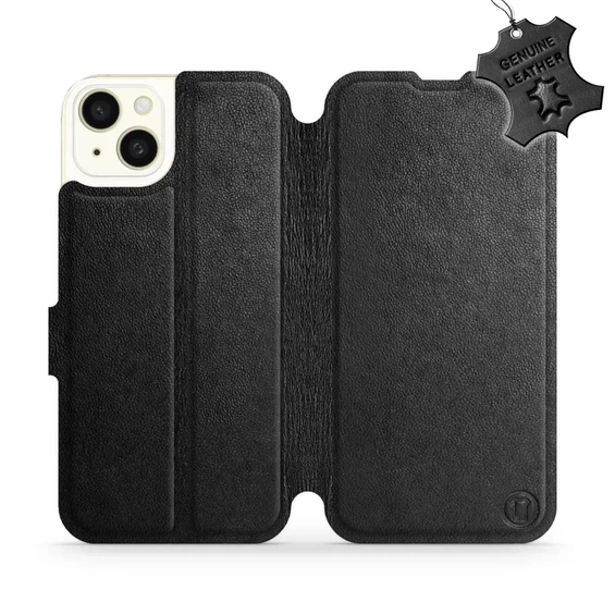 Etui ze skóry naturalnej do Apple iPhone 15 Plus - wzór Black Leather