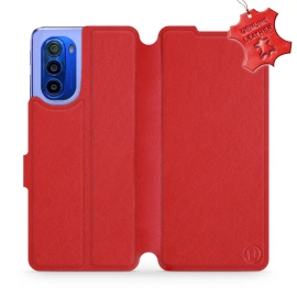Etui ze skóry naturalnej do Motorola Moto G51 5G - wzór Red Leather