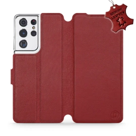 Etui ze skóry naturalnej do Samsung Galaxy S21 Ultra - wzór Dark Red Leather