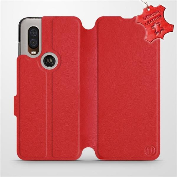 Etui ze skóry naturalnej do Motorola One Vision - wzór Red Leather