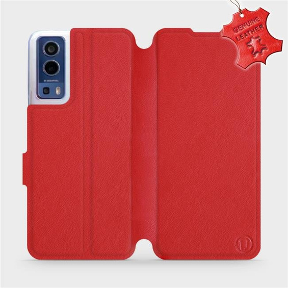 Etui ze skóry naturalnej do Vivo Y72 5G - wzór Red Leather