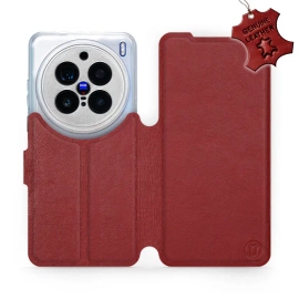 Etui ze skóry naturalnej do Vivo X200 Pro 5G - wzór Dark Red Leather