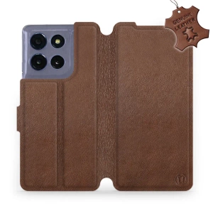 Etui ze skóry naturalnej do Motorola Moto G86 5G - wzór Brown Leather