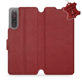 Etui ze skóry naturalnej do Sony Xperia 10 V - wzór Dark Red Leather