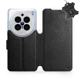 Etui ze skóry naturalnej do Vivo X200 Pro 5G - wzór Black Leather