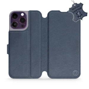 Etui ze skóry naturalnej do Apple iPhone 14 Pro Max - wzór Blue Leather