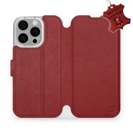 Etui ze skóry naturalnej do Apple iPhone 16 Pro - wzór Dark Red Leather