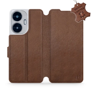 Etui ze skóry naturalnej do Realme C55 - wzór Brown Leather
