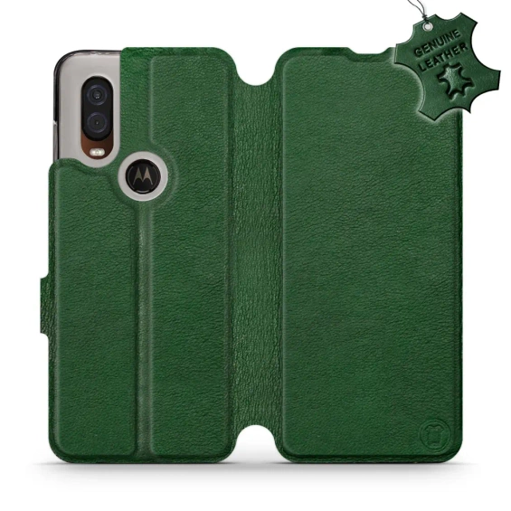 Etui ze skóry naturalnej do Motorola One Vision - wzór Green Leather