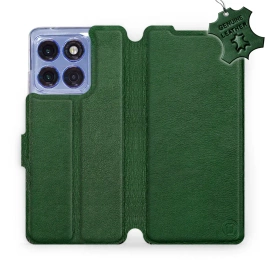 Etui ze skóry naturalnej do Motorola Edge 60 Pro - wzór Green Leather
