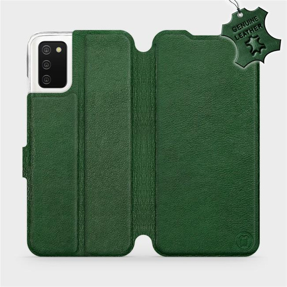 Etui ze skóry naturalnej do Samsung Galaxy A03S - wzór Green Leather
