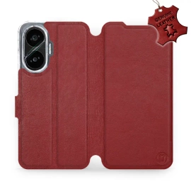 Etui ze skóry naturalnej do Xiaomi POCO F7 - wzór Dark Red Leather