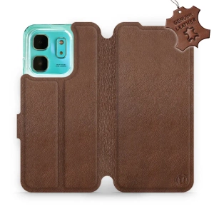 Etui ze skóry naturalnej do Infinix HOT 50i - wzór Brown Leather