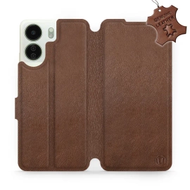 Etui ze skóry naturalnej do Xiaomi Redmi 13C - wzór Brown Leather