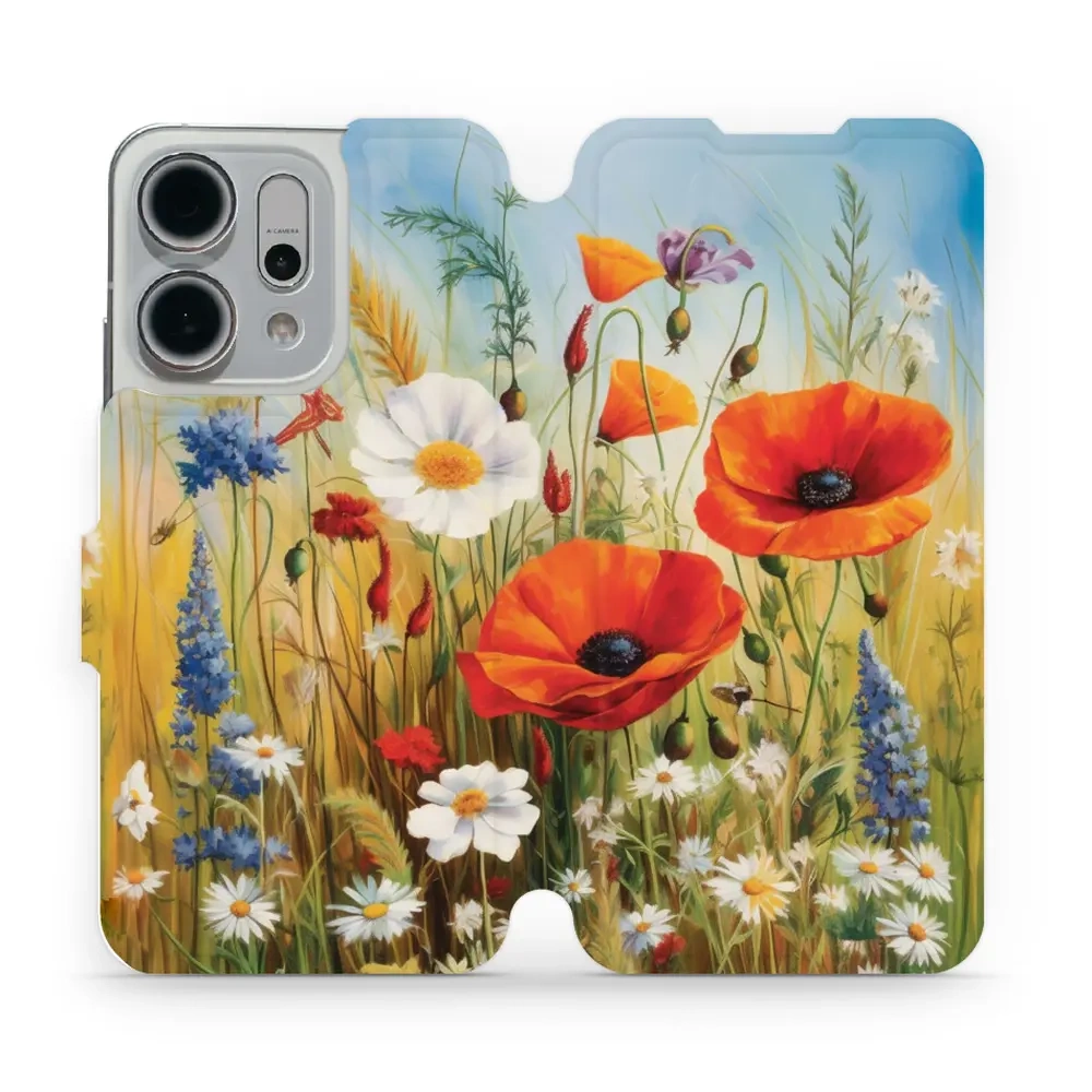 Mobiwear Book, Displayschutz, magnetischer Verschluss, Silikoneinlage, Schutz, Wiesenblumen
