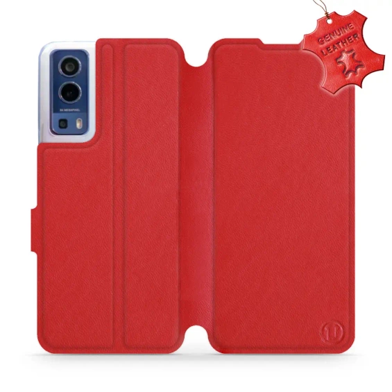 Etui ze skóry naturalnej do Vivo Y72 5G - wzór Red Leather