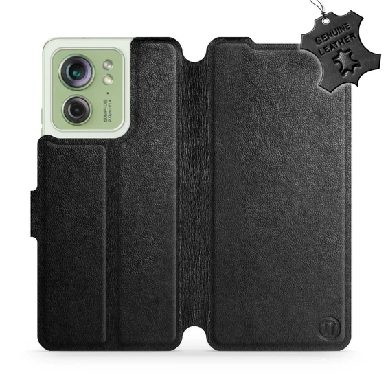 Etui ze skóry naturalnej do Motorola Edge 40 - wzór Black Leather