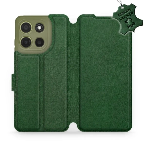 Etui ze skóry naturalnej do Motorola Moto G15 - wzór Green Leather