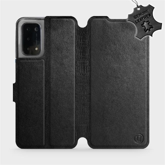 Etui ze skóry naturalnej do OPPO A74 5G - wzór Black Leather